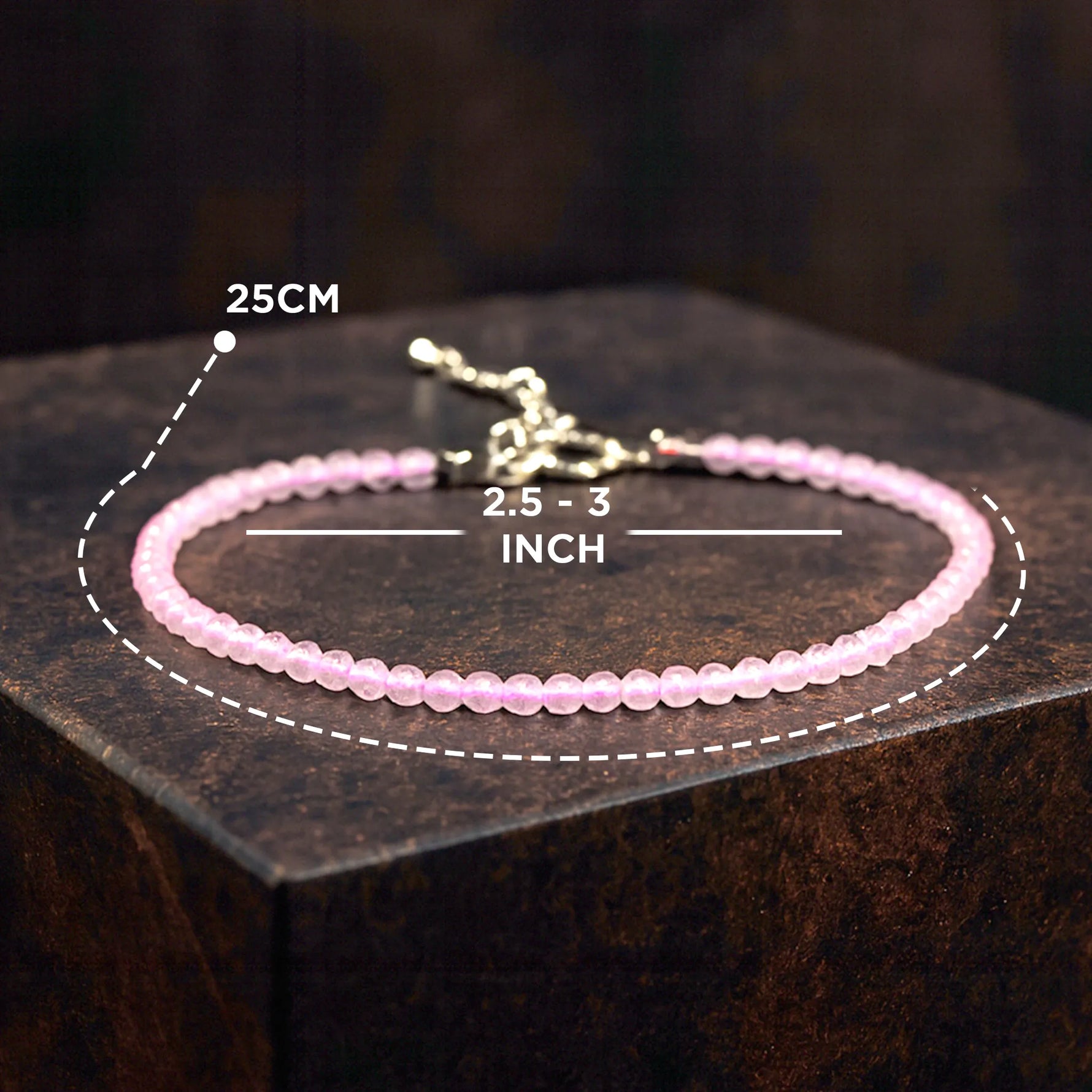 Rose Quartz Diamond Cut Anklet - Abhimantrit & Certified