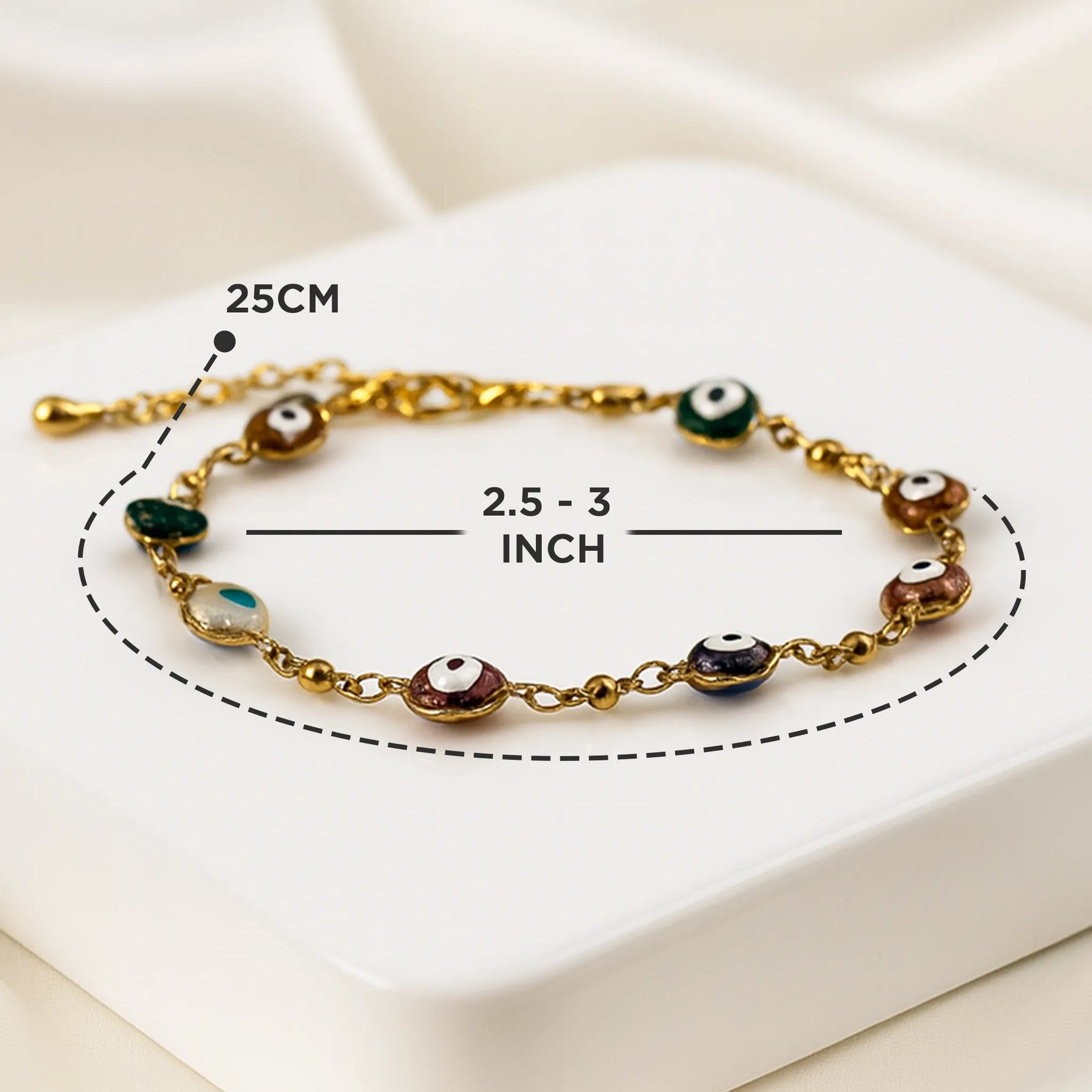 Heart Shape Blue Onyx Evil Eye Anklet