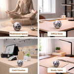 Product display in various settings including a meditation space, office desk, cash counter, and study table.
