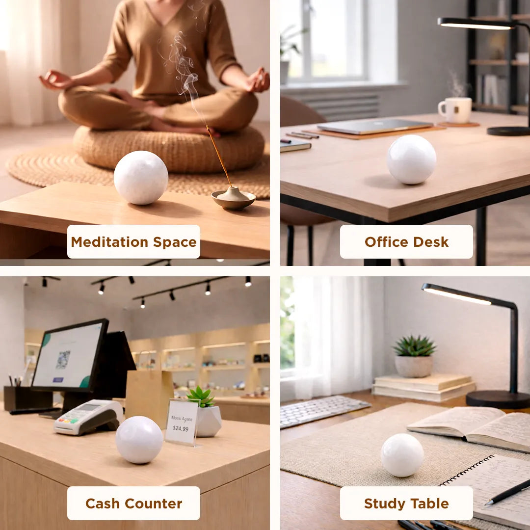 Natural White Jade Crystal Ball – Abhimantrit & Certified