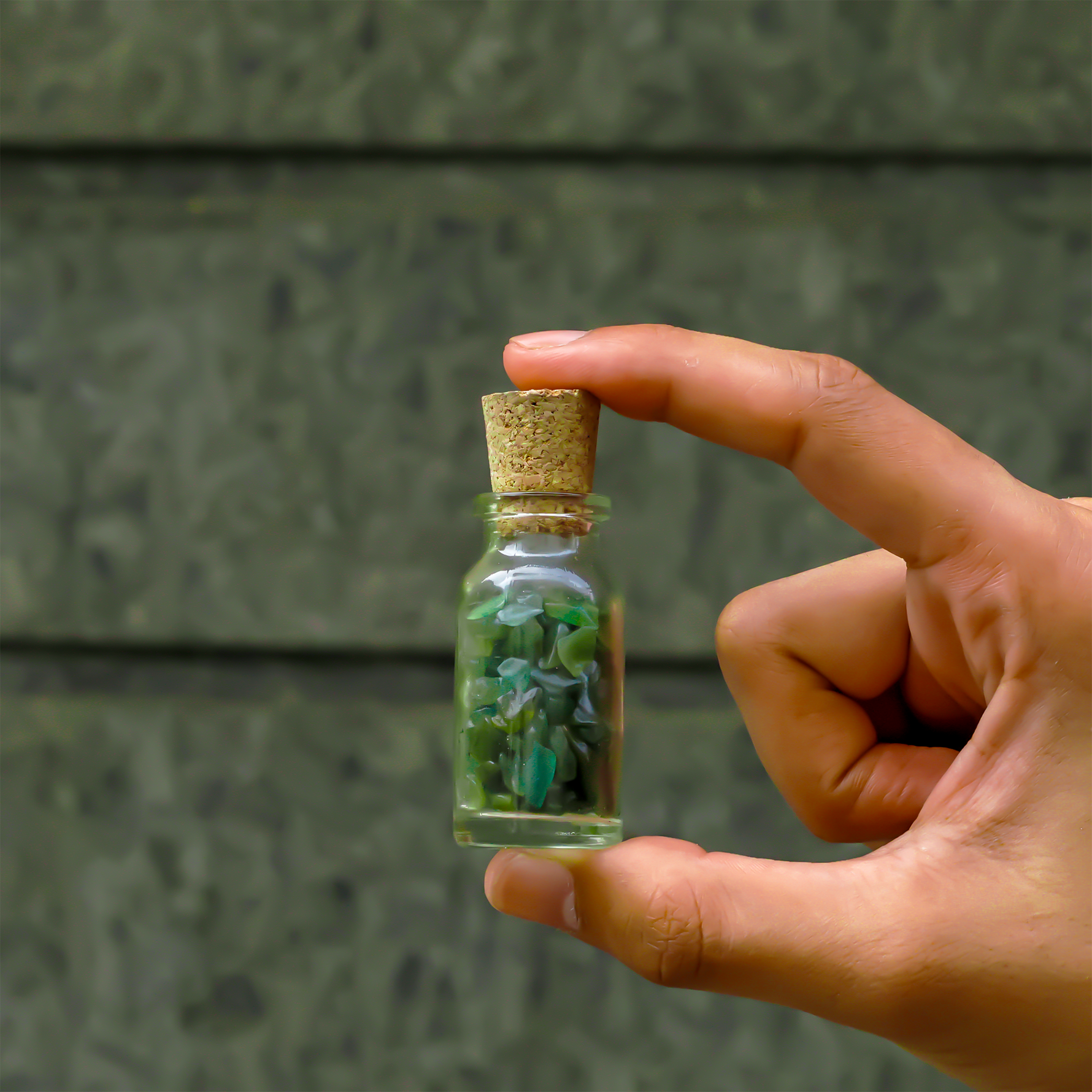 Green Jade Bottle Chips - Abhimantrit