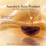 Amethyst Aura Pendant with 24KT gold chain on a gold background