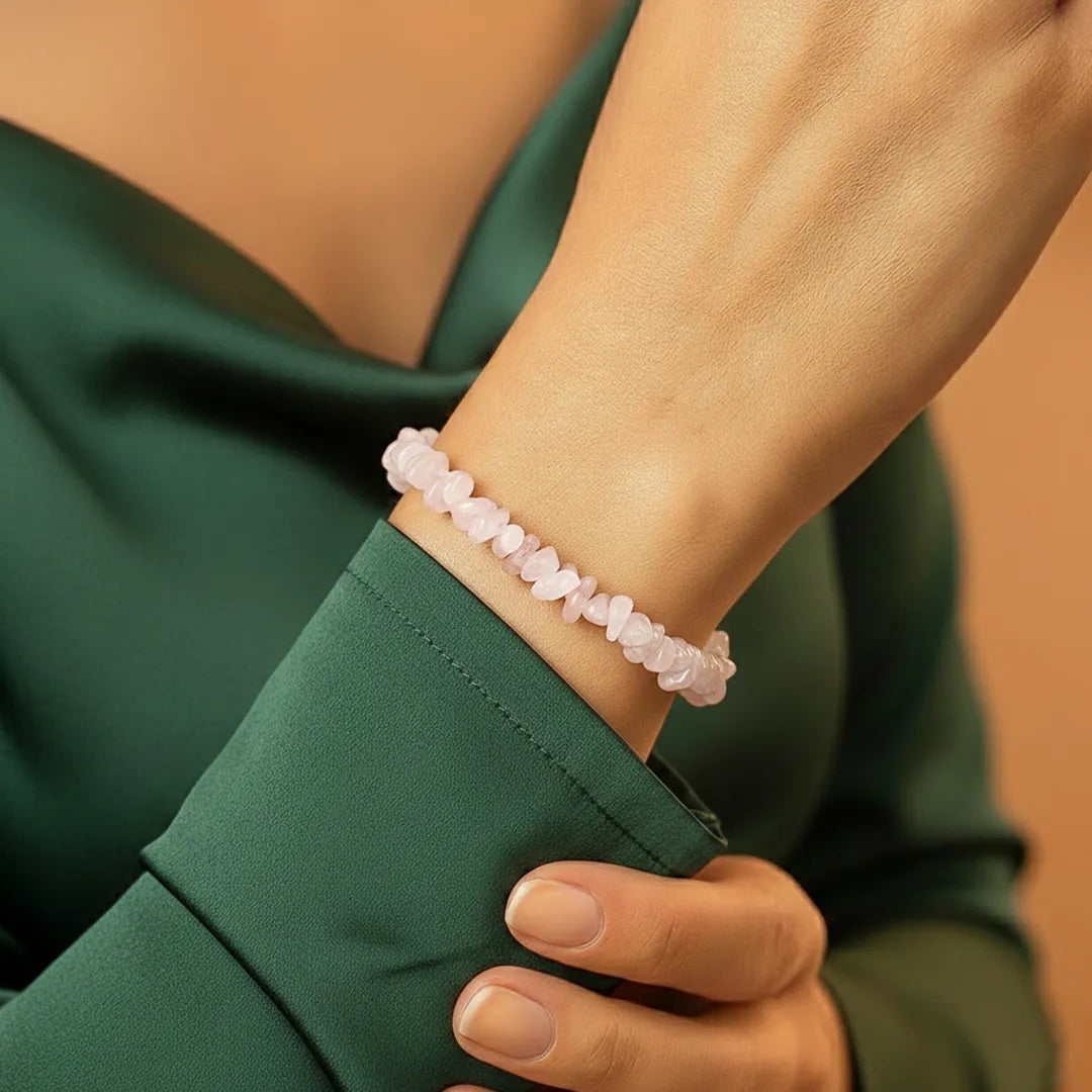 Improve Love, Relationship & Emotional Connection: Rose Quartz Uncut Crystal Bracelet