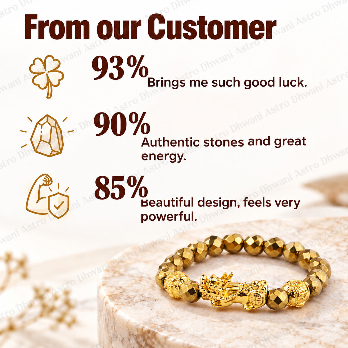 Golden Pyrite with Pixiu Bracelet for Wealth, Protection & Success