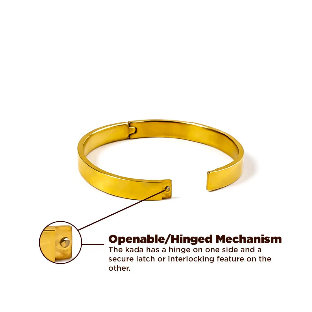 Gold bracelet with openable/hinged mechanism on a white background