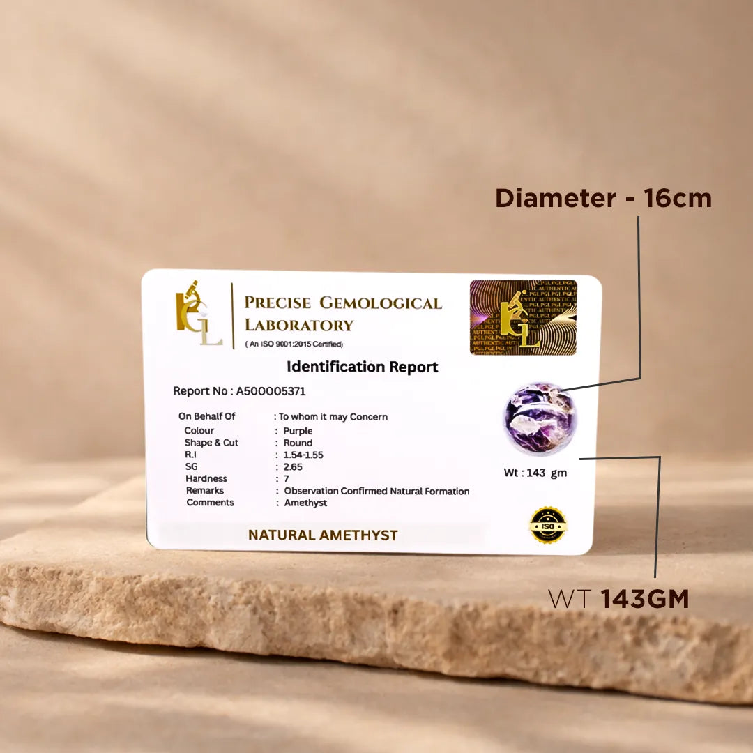 Identification report card from Precise Gemological Laboratory on a wooden surface