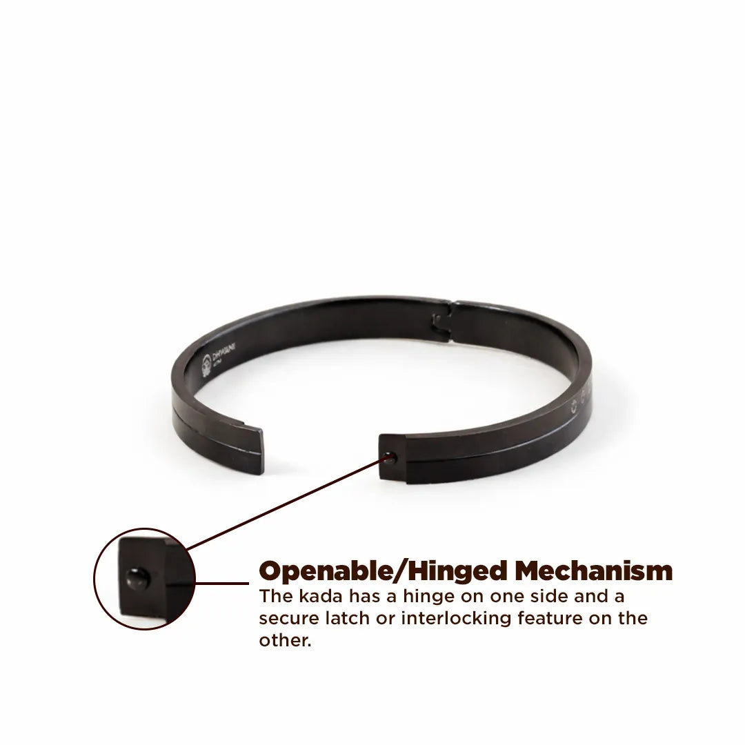 Black adjustable ring with openable/hinged mechanism on a white background