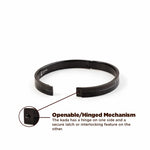 Black adjustable ring with openable/hinged mechanism on a white background