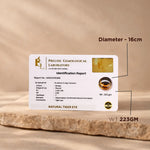 Precise Gemological Laboratory identification report for a natural tiger eye stone on a beige background