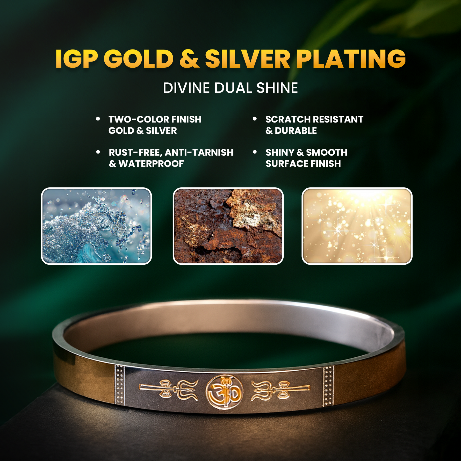 Om Trishul Kada (IGP Gold & Silver Plating) - Abhimantrit