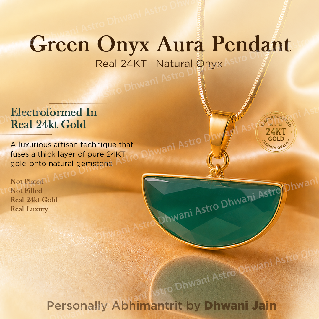 Green Onyx Aura Pendant with 24KT Gold on a gold background