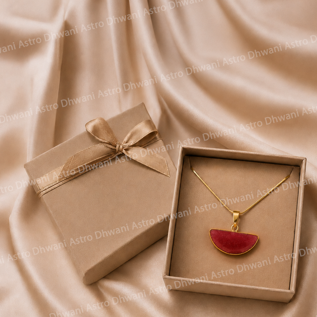 Half Moon Rubellite Aura Pendant in Real 24KT Gold Electroformed