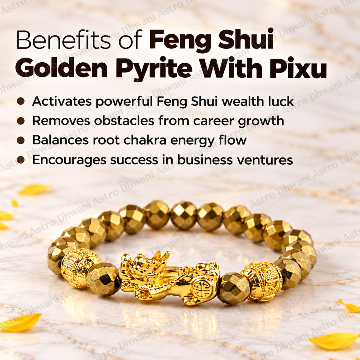 Golden Pyrite with Pixiu Bracelet for Wealth, Protection & Success