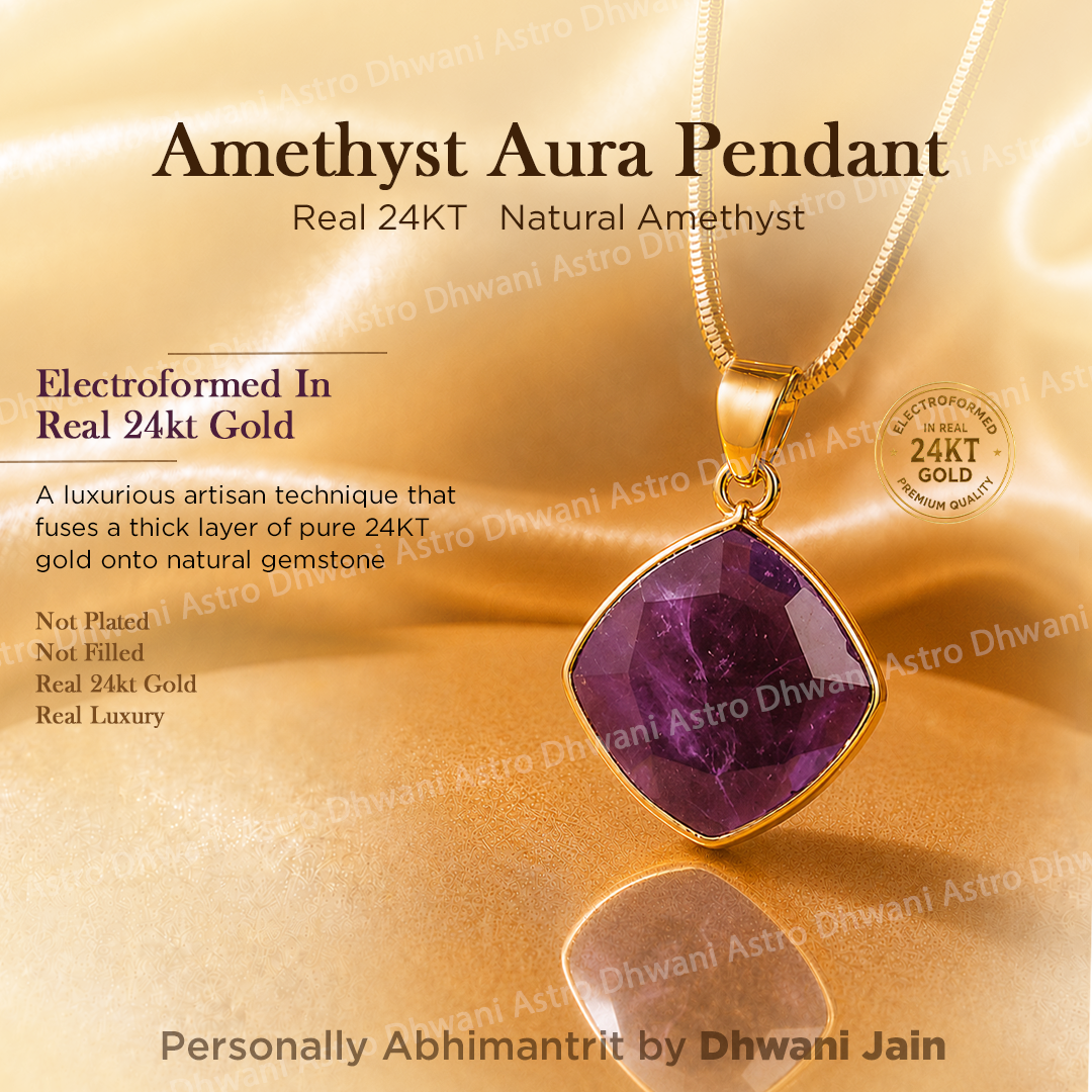 Amethyst Aura Pendant with 24KT gold on a gold background