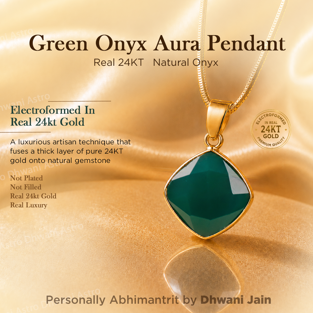 Green Onyx Aura Pendant with 24KT Gold on a gold background