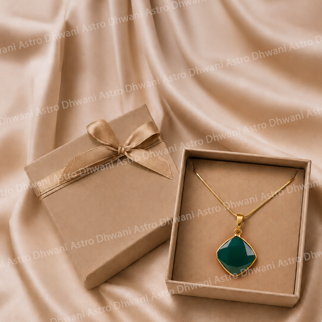 Green Onyx Aura Pendant with Cushion Shape in Real 24KT Gold Electroformed