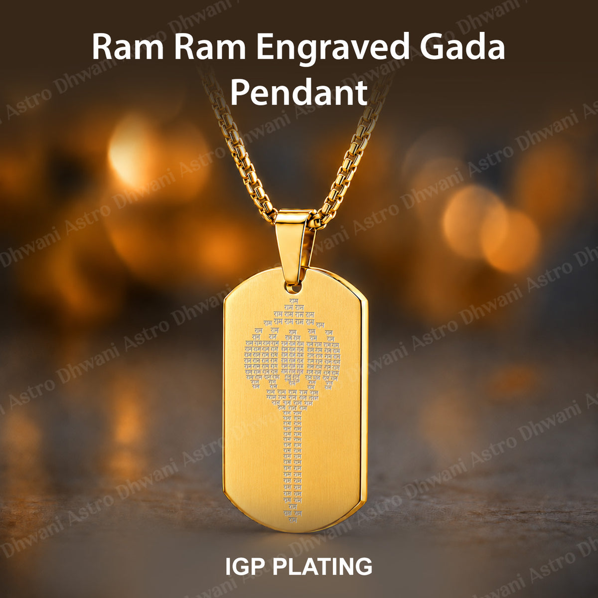 IGP Plating Ram Ram Engraved Gada Pendant