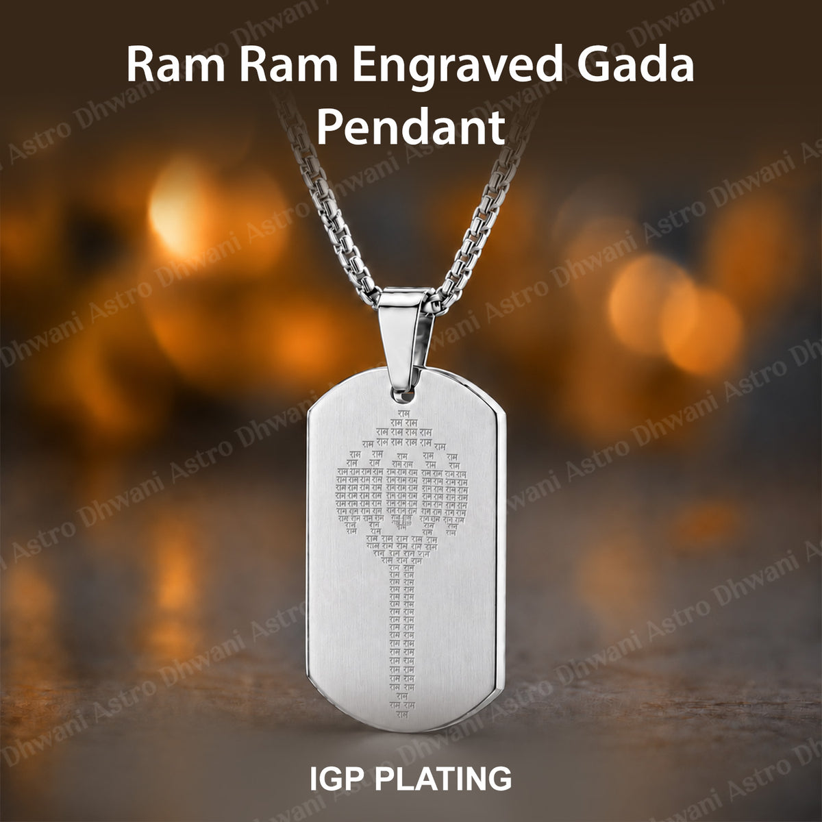 IGP Plating Ram Ram Engraved Gada Pendant