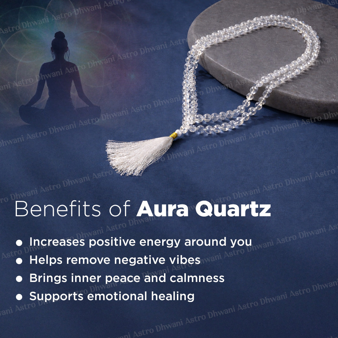 Aura Quartz Crystal Mala  - Abhimantrit & Certified