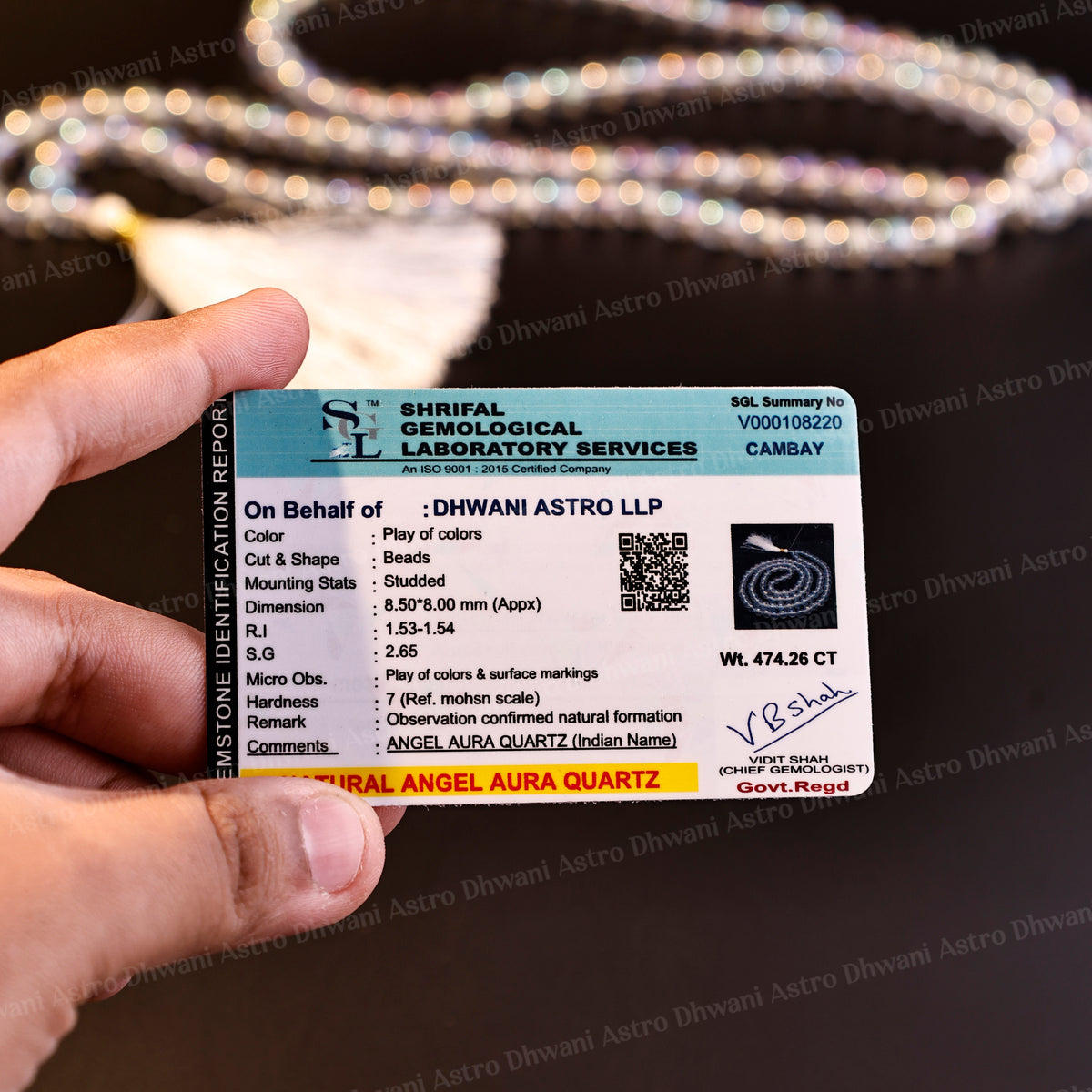 Aura Quartz Crystal Mala  - Abhimantrit & Certified
