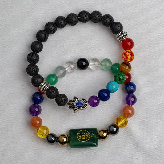 Business Success and Growth Bracelet & Seven Chakra with Lava Stone - Abhimantrit & Certified