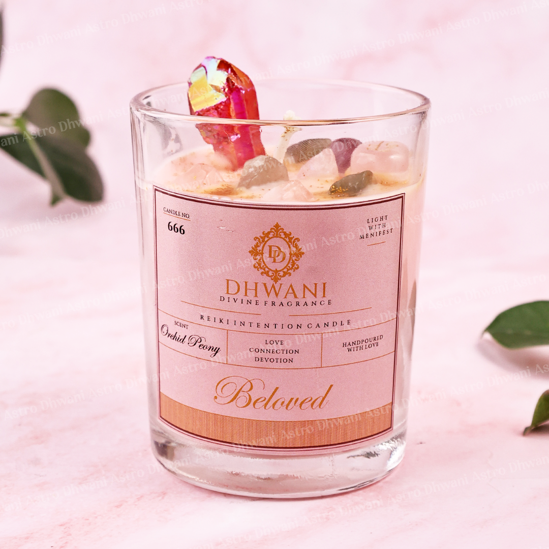 Beloved Reiki Intention Crystal Candle – Orchid Peony Fragrance