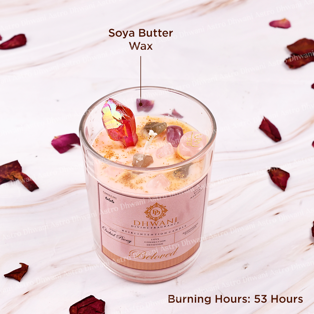 Beloved Reiki Intention Crystal Candle – Orchid Peony Fragrance
