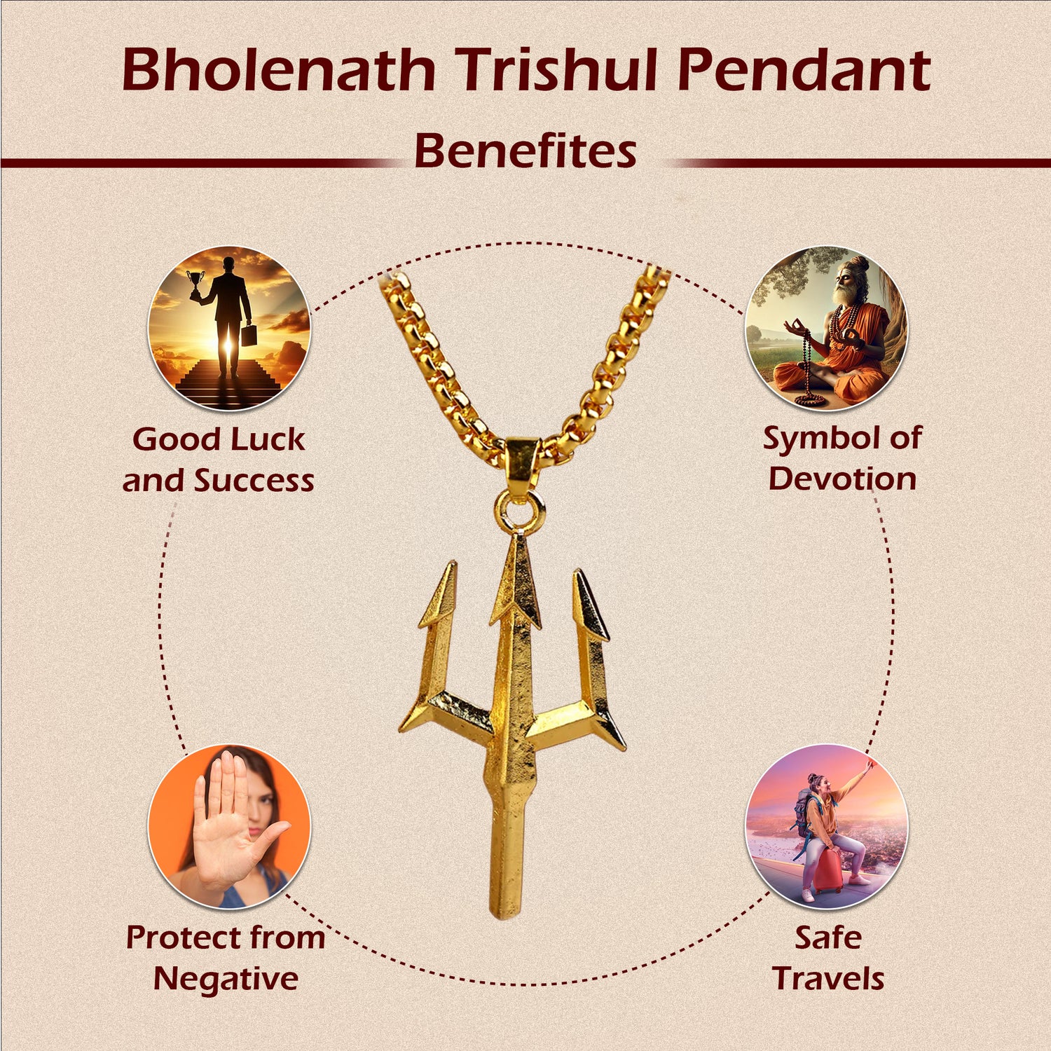 Bholenath Trishul Pendant (Blessing & Protection) - Abhimantrit