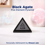 Black Agate Five Element Pyramid with 'AIR' on a white surface
