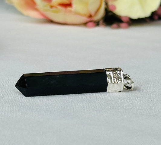 Black Obsidian Pencil Pendant - Abhimantrit & Certified