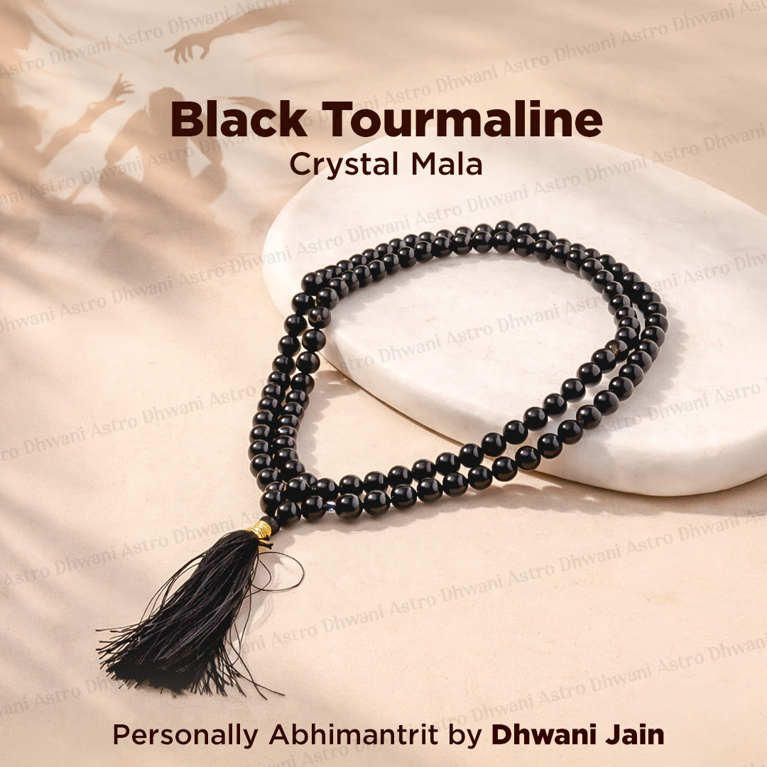 Black Tourmaline Crystal Mala  - Abhimantrit & Certified
