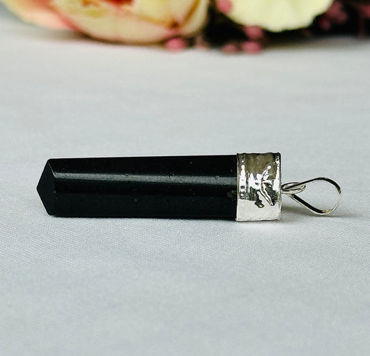 Black Tourmaline Pencil Pendant - Abhimantrit & Certified