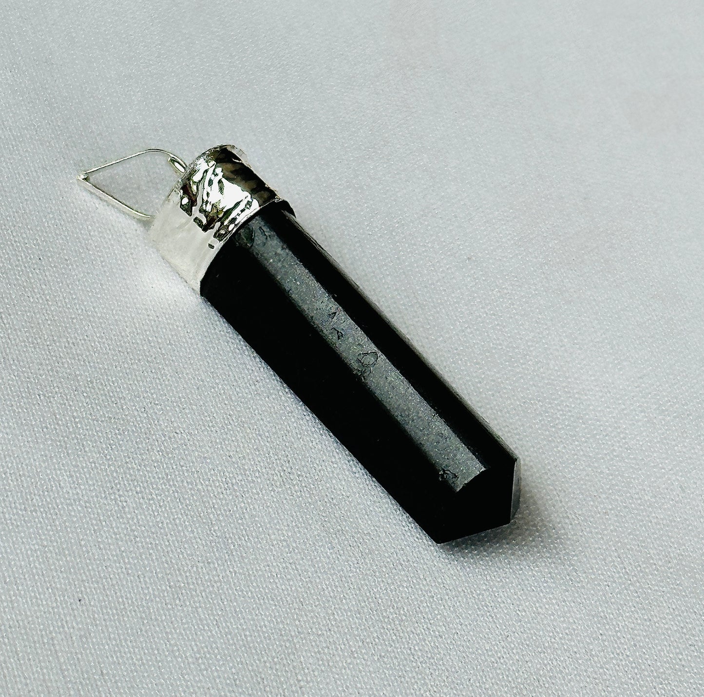 Black Tourmaline Pencil Pendant - Abhimantrit & Certified