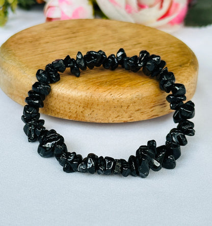 Protect from Psychic attacks & Negative Energy: Black Tourmaline Uncut Bracelet - Abhimantrit & Certified