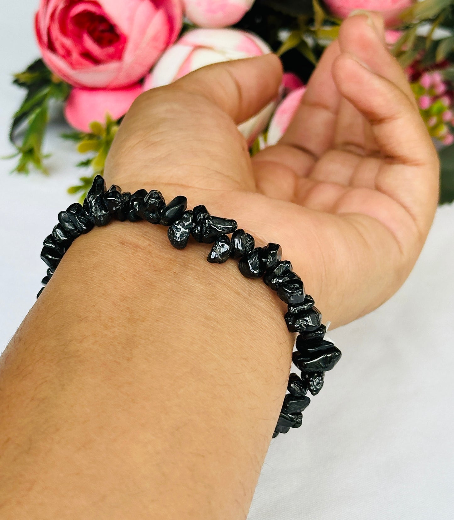 Protect from Psychic attacks & Negative Energy: Black Tourmaline Uncut Bracelet - Abhimantrit & Certified