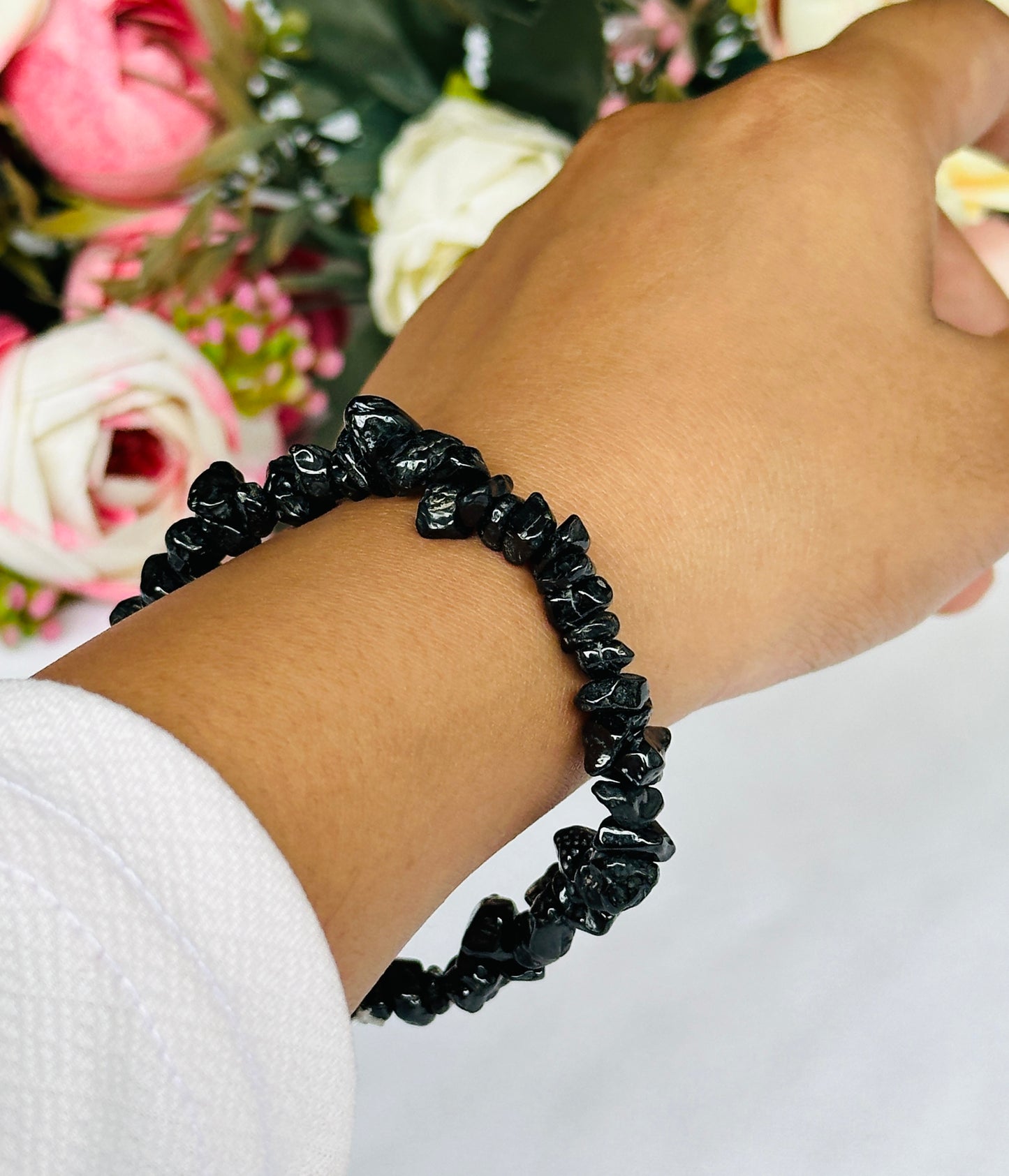 Protect from Psychic attacks & Negative Energy: Black Tourmaline Uncut Bracelet - Abhimantrit & Certified