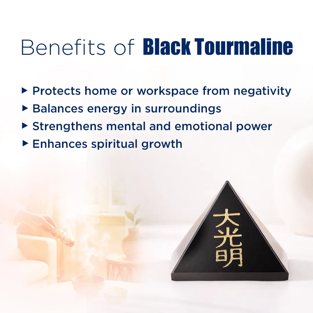 Black Tourmaline Reiki Symbol Pyramid – Protection, Energy Healing & Spiritual Balance