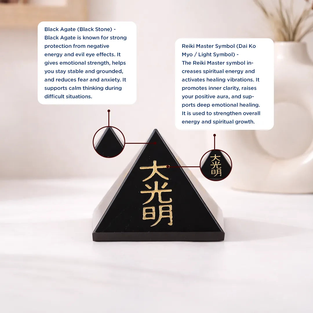 Black Tourmaline Reiki Symbol Pyramid – Protection, Energy Healing & Spiritual Balance
