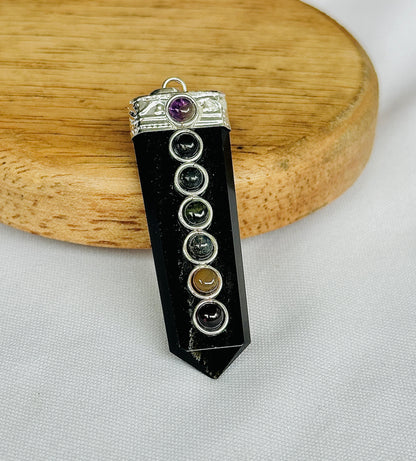 Remove Psychic Smog from Your Aura: Black Obsidian Seven Chakra Pendant - Abhimantrit & Certified