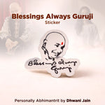 Sticker with 'Blessings Always Guruji' text and a blurred background of people sitting.