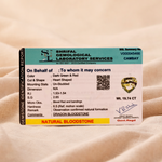 Shrilal Gemological Laboratory Services identification report for a gemstone on a beige background