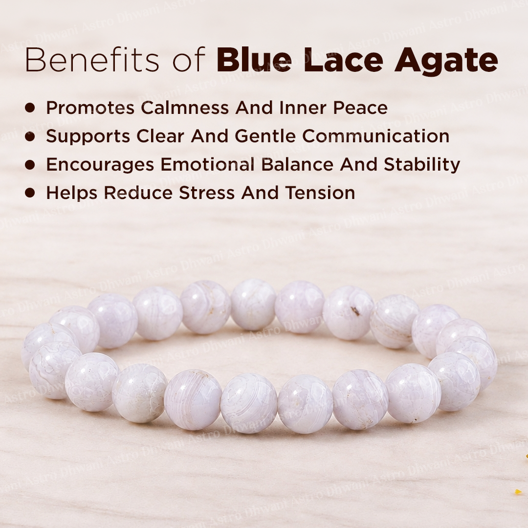 Blue Lace (Agate) Crystal Bracelet - Abhimantrit & Certified