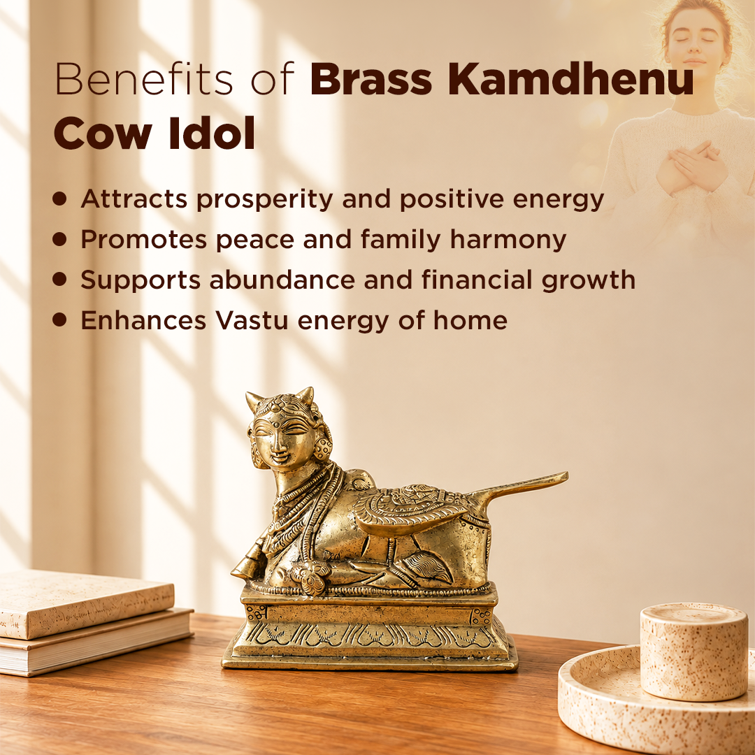 Brass Kamdhenu Cow Idol - Abhimantrit