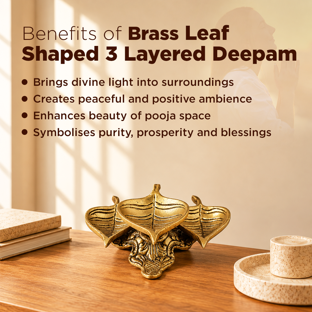 Brass Leaf Shaped 3 Layered Deepam - Abhimantrit