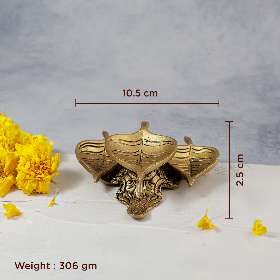 Brass Leaf Shaped 3 Layered Deepam - Abhimantrit