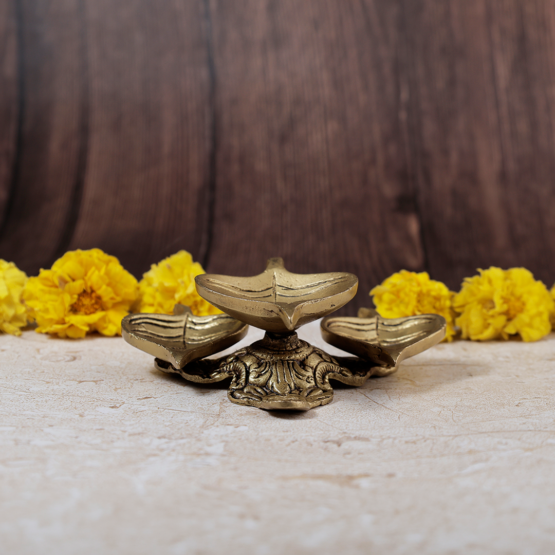 Brass Leaf Shaped 3 Layered Deepam - Abhimantrit