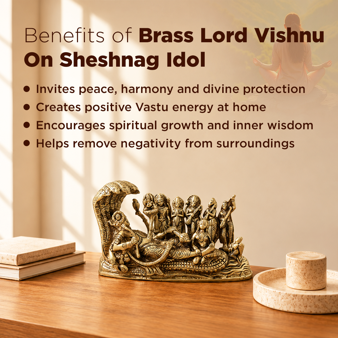 Brass Lord Vishnu Bhagwan Resting on Shesnag - Abhimantrit