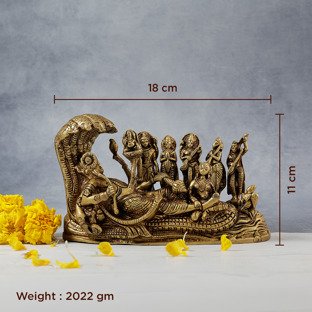 Brass Lord Vishnu Bhagwan Resting on Shesnag - Abhimantrit