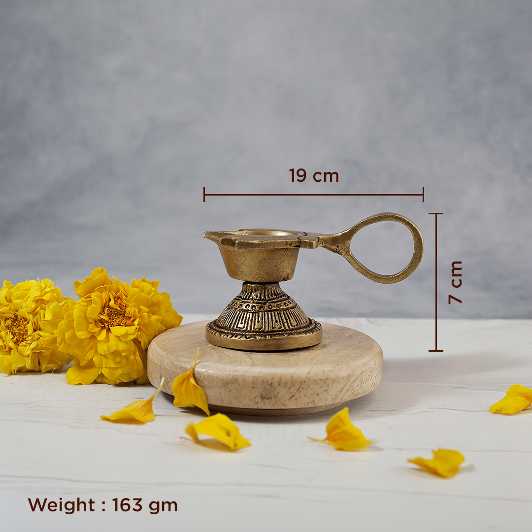 Brass Lotus Diya With Handle - Abhimantrit