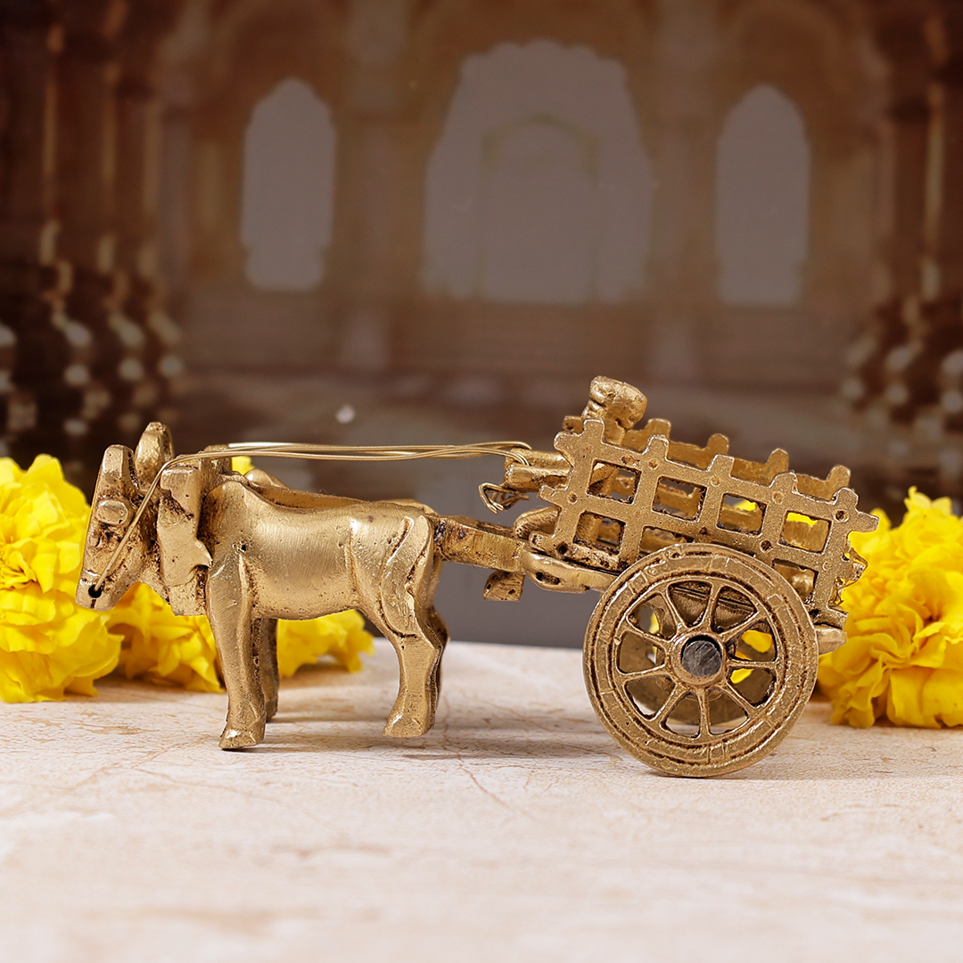 Brass Vintage Bullock Cart With Open Jaali - Abhimantrit